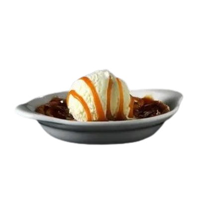 White chocolate and caramel cookie dough with vanilla ice cream and salted caramel sauce at Pizza Hut Buffet.