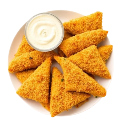 Cheesy triangles coated in breadcrumbs with a choice of dip at Pizza Hut Buffet.