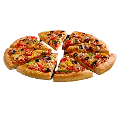 Vegan Veggie Supreme pizza with vegan cheese, vegetables, and tomato sauce.