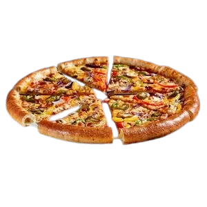 Veggie Sizzler pizza with peppers, jalapeños, and chilli peppers.