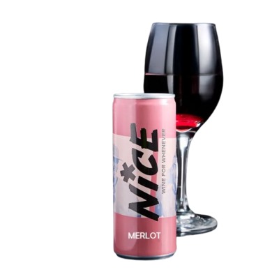 Mini can of Merlot red wine, 187ml, available at Pizza Hut Buffet.