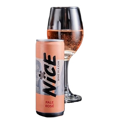 Mini can of Pale Rosé wine, 187ml, served chilled at Pizza Hut Buffet.
