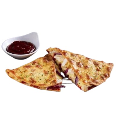 BBQ Chicken Melt with mozzarella, chicken, red onions, BBQ sauce, fries, and BBQ dip at Pizza Hut Buffet.