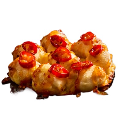 Loaded Sweet Chilli Cheesy Bite Bites with triple cheese, Roquito chilli peppers, and sweet chilli drizzle.
