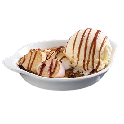 S'mores cookie dough topped with toasted marshmallows, chocolate sauce, and vanilla ice cream at Pizza Hut Buffet.