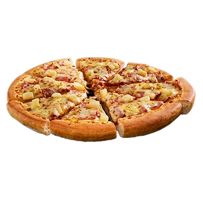 Hawaiian pizza topped with ham, pineapple, and mozzarella.