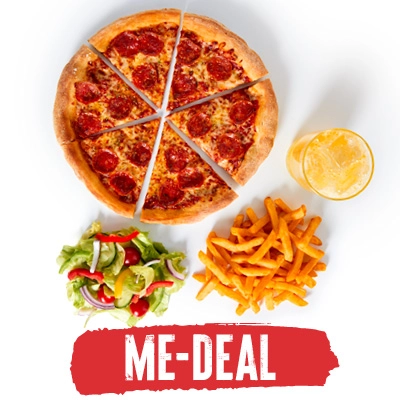 Pizza Hut Buffet Me Deal including pizza, side, bottomless drink, and unlimited salad.