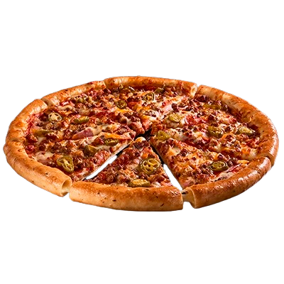 Meat Feast Hot Pizza with pepperoni, ham, beef, and spicy pork.