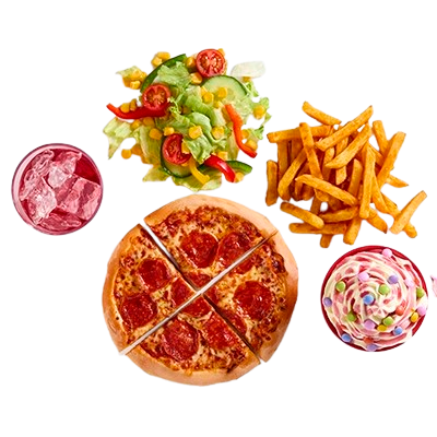 Kids Mega Monsters Meal Deal with main, salad, side, drink, and dessert at Pizza Hut Buffet.