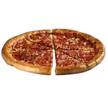 Classic Pepperoni Pizza topped with mozzarella and tomato sauce at Pizza Hut Buffet, 1600 kcal.