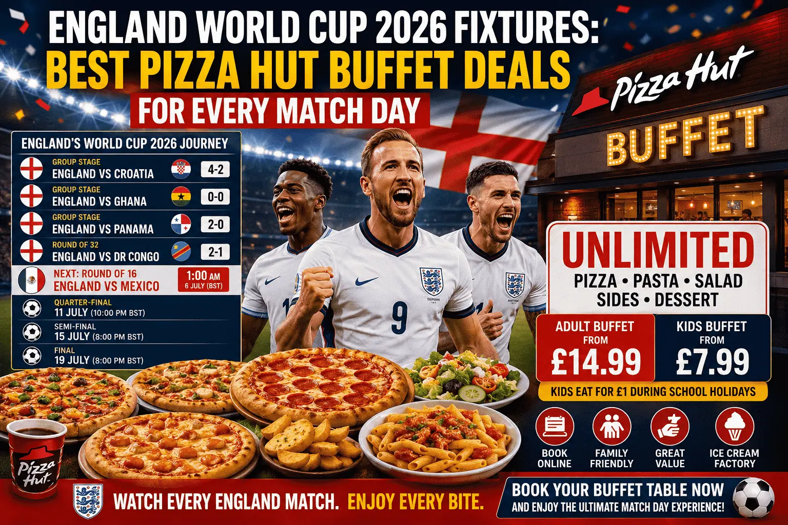 England World Cup 2026 Fixtures & Best Pizza Hut Buffet Deals